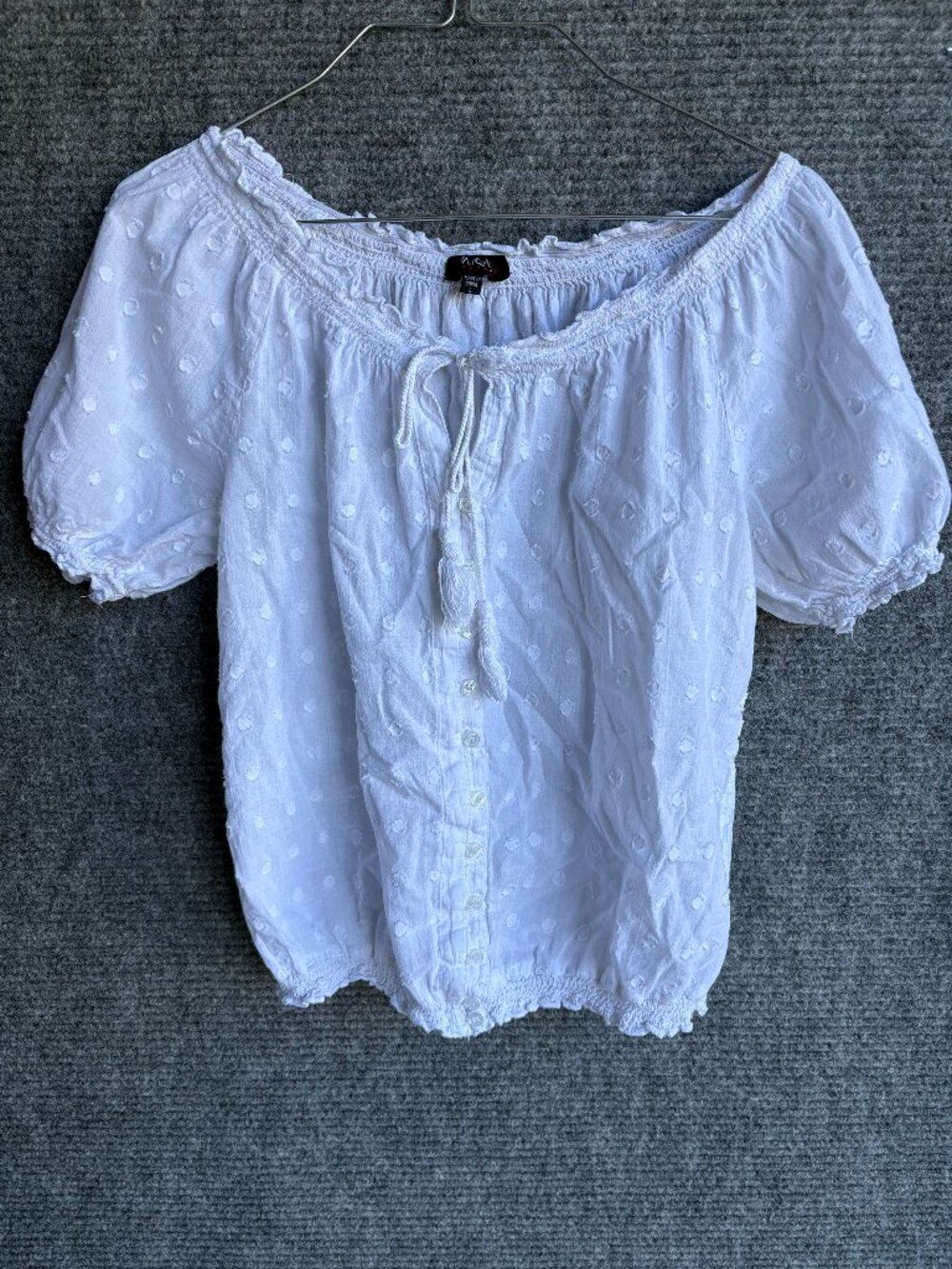 Unique Spectrum White Off Shoulder Peasant Blouse Womens L